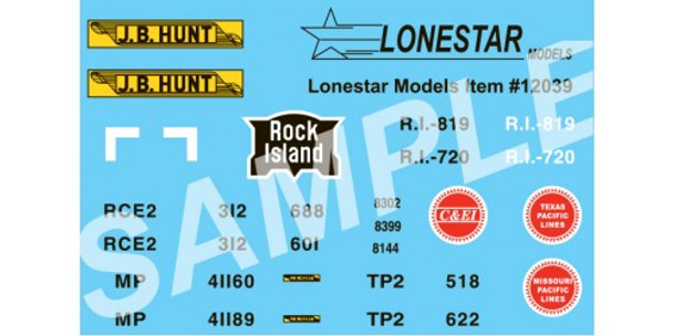 HO 1:87 Lonestar # 12039 Decal Set Flatbed Rock Is., MP, C&EI, TPL Rail, JB Hunt