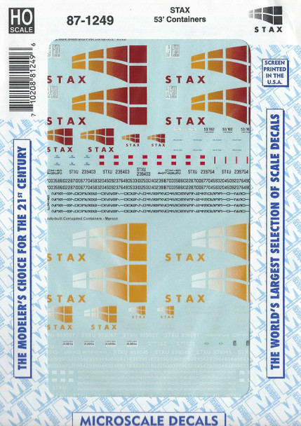 HO 1:87 Microscale 87-1249 STAX 53' Container Decals