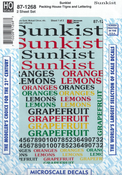 HO 1:87 Microscale 87-1268 Sunkist Packing House Signs/Lettering Decals 2 sheets