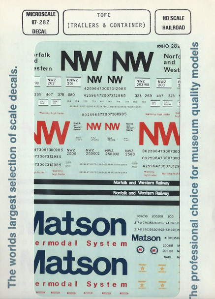 HO 1:87 Microscale 87-282 Intermodal Decals Trailer & Container NW, Matson