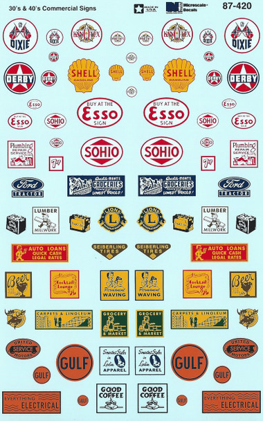 HO 1/87 Microscale 87-420 Structure Signs Commercial Decals 30's-40's