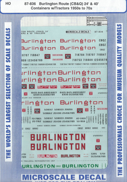 HO 1:87 Microscale 87-836 Burlington Route 24-40' Container Decals 50's-70's