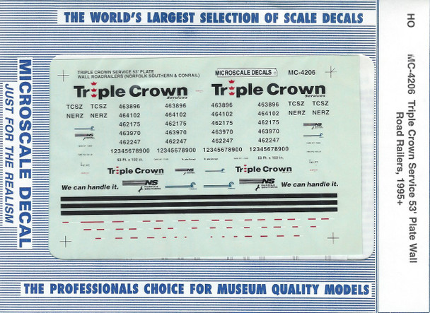 HO 1:87 Microscale MC-4206 Triple Crown Service 53' Plate Wall Road Rail  Decals