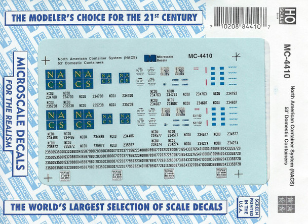 HO 1:87 Microscale MC-4410 North American Container System 53' Container Decals