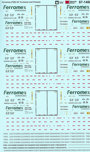 HO 1:87 Microscale 87-1488 Ferromex FXE 53' Container & Chassis Decals ...