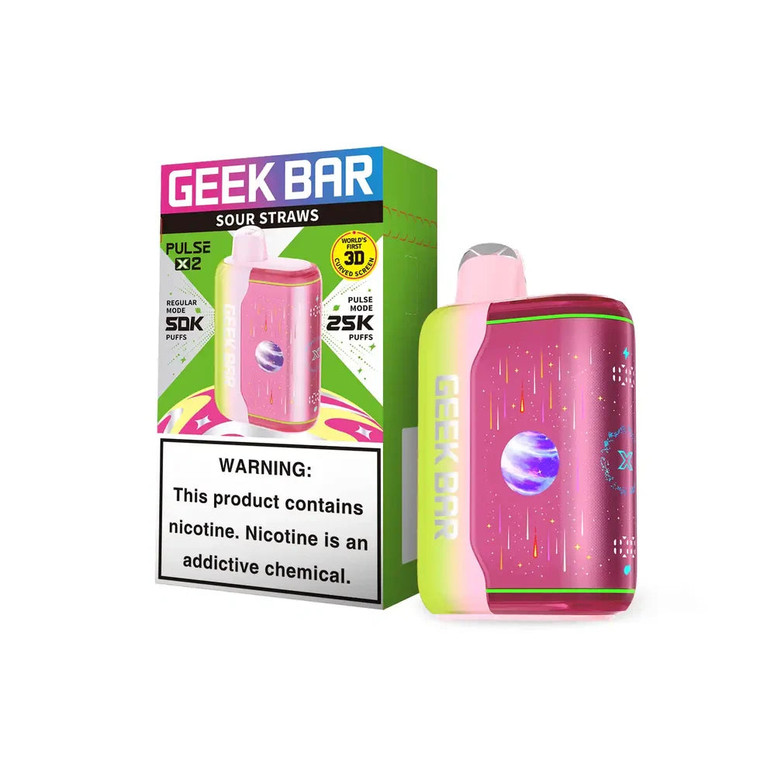 Sour Straws Geek Bar Pulse X 2 50K disposable vape packaging 