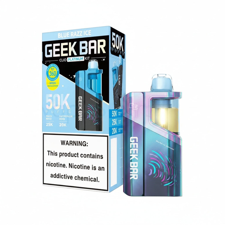 Blue Razz Ice Diposable Vape - Geek Bar Clio Platinum 50K Kit 
