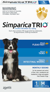 Simparica Trio Flea, Tick & Worm Treatment for dogs weighing 10.1kg to 20kg