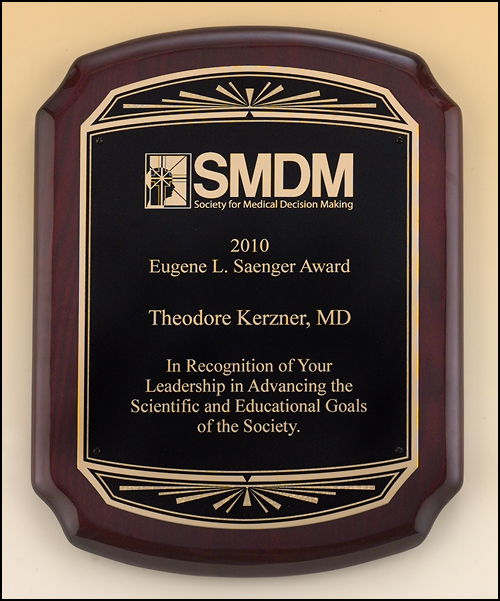 Rosewood Piano Notched Round Plaque, Gold Sunburst Plate - TPP4522