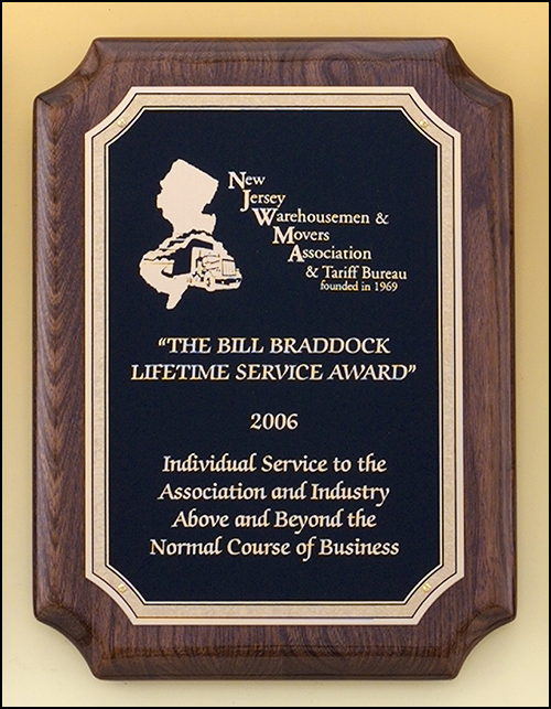 Walnut Piano Notched Corner Plaque, Gold Florentine Plate