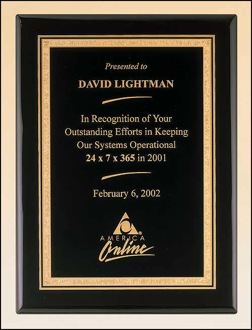 Black Piano Finish Plaque, Gold Florentine Plate - TPP3818