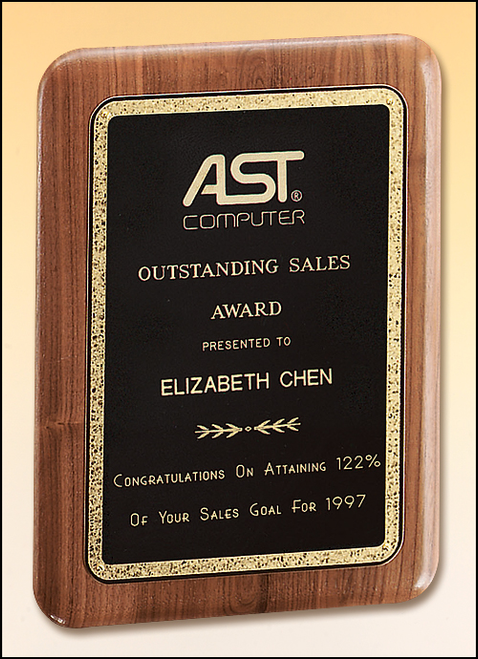 Walnut Round Corner Plaque, Gold Florentine Plate - TPP1625