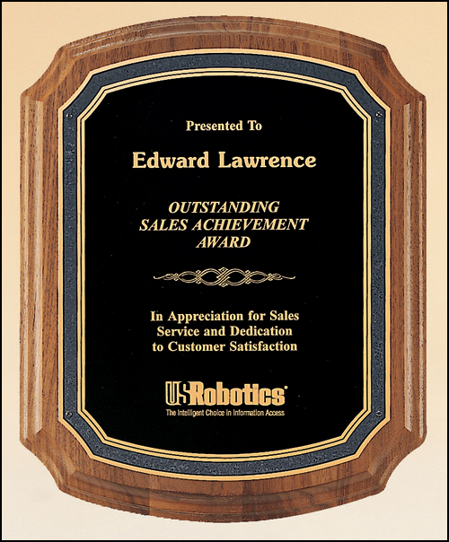 Walnut Notched Round Plaque, Black Florentine Plate - TPP3162