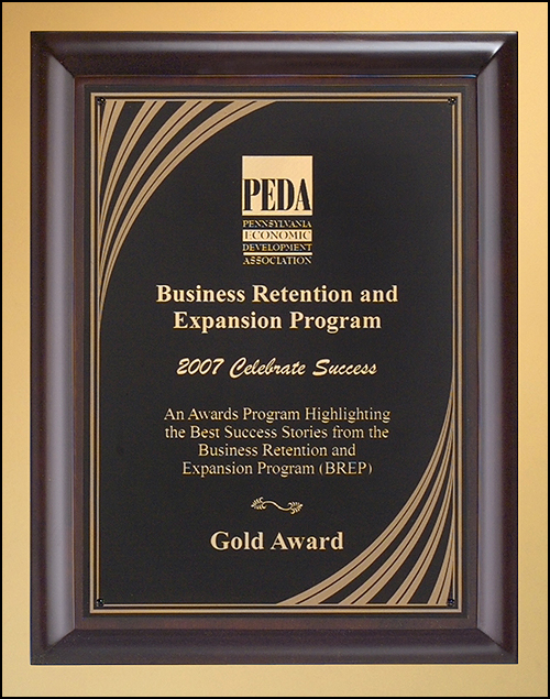 Cherry Finish Plaque, Gold Swirl Plate - TPP4261