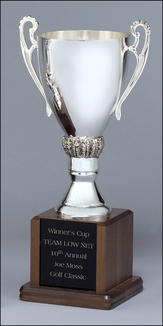 Silver Plated Trophy Cup, Walnut Base - TP347C