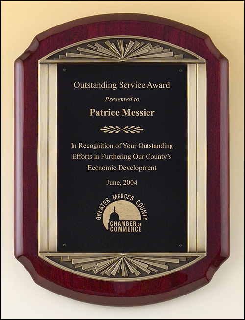 Rosewood Piano Notched Round Plaque, Bronze Cast Frame