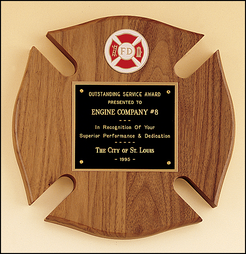 Walnut Maltese Cross Fireman Plaque