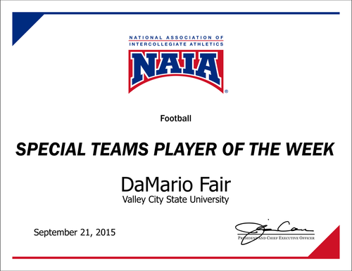 Player of the Week certificate