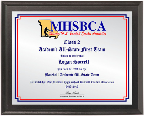 MHSBCA Academic All-State plaque