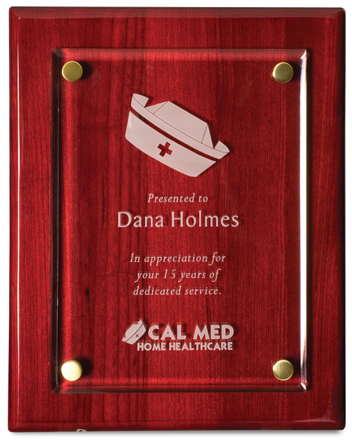 Rosewood Piano Finish Plaque with Floating Clear Acrylic 9" x 12"