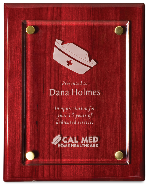 Rosewood Piano Finish Plaque with Floating Clear Acrylic 10 1/2" x 13"