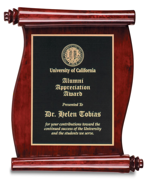 Rosewood Finish Scroll Plaque with Black Plate 9 1/2" x 12"