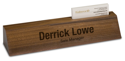Genuine Walnut Desk Wedge with Business Card Holder 10"