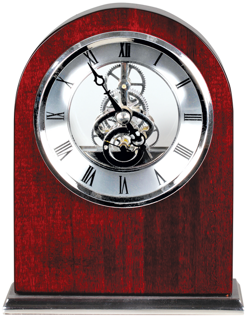 Rosewood Piano Finish Arch Clock with Silver Trim 6 1/4"
