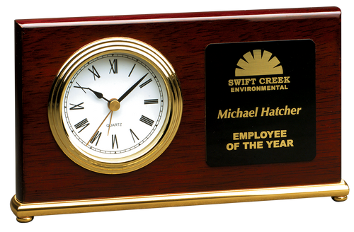 Rosewood Piano Finish Horizontal Desk Clock with Gold Trim