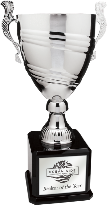 Jumbo Silver Metal Cup Trophy on a Black Royal Piano Finish Base - JCMC907S