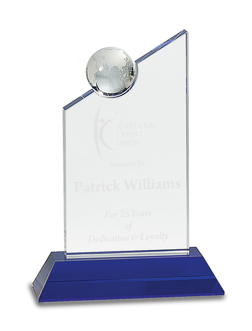 Clear Crystal with Inset Crystal Globe and Blue Base