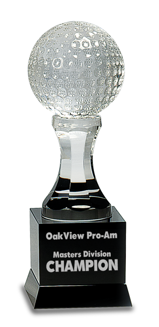 Crystal Golf Ball on Black Pedestal Base