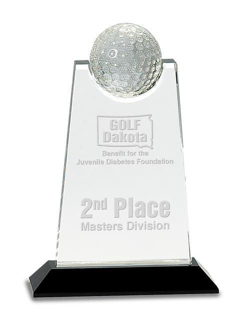 Clear Crystal Tablet with Inset Golf Ball on Black Pedestal Base