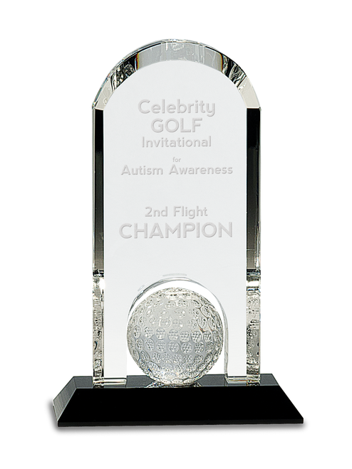 Clear Crystal Dome with Inset Golf Ball on Black Pedestal Base