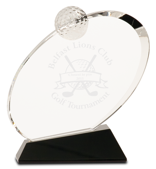 Clear Crystal Oblong Golf Award on Black Crystal Base - JCRY013S