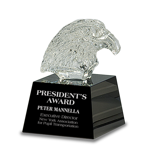 Clear Crystal Eagle Head on Black Pedestal Base