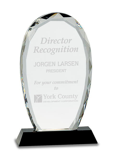 Oval Facet Crystal on Black Pedestal Base