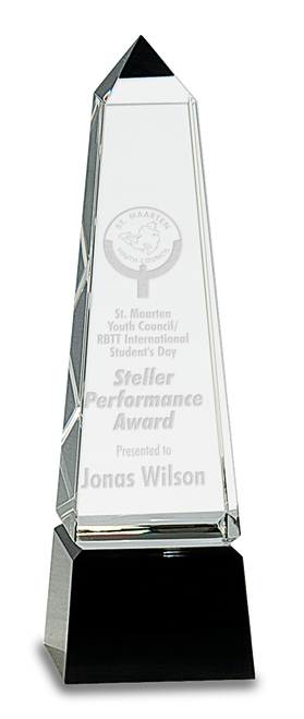 Obelisk Crystal on Black Pedestal Base - JCRY003S