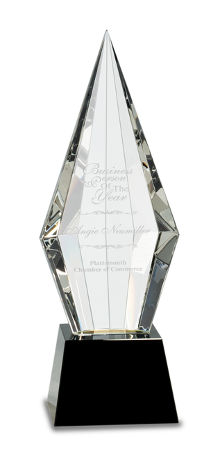 Obelisk Facet Crystal on Black Pedestal Base