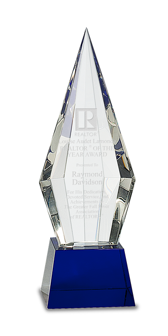 Obelisk Facet Crystal on Blue Pedestal Base