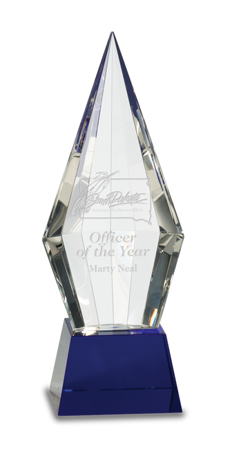 Obelisk Facet Crystal on Blue Pedestal Base - JCRY533S