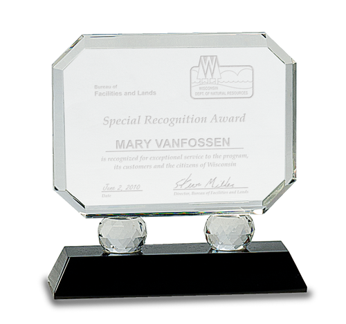 Rectangle Crystal on Black Pedestal Base - JCRY017S