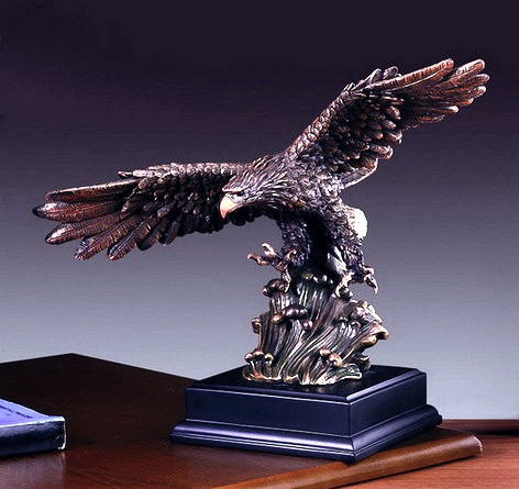 Eagle Above Waves on Black Rectangular Base