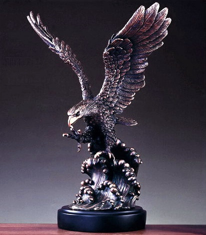 Eagle Above Waves on Black Round Base