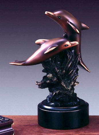 Copper Dolphins on Black Round Base