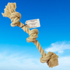 Backside of Ozzy & Osa Jug-R-Knot 21-inch Triple knot toy in natural cotton color packaging.