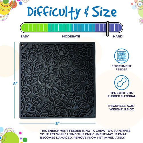 Difficulty and Size graphic showing dimensions, materials used, and purpose.