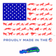 Creative American flag graphic composed of various dog drawings, symbolizing the Loop & Launch product's commitment to American craftsmanship and quality.