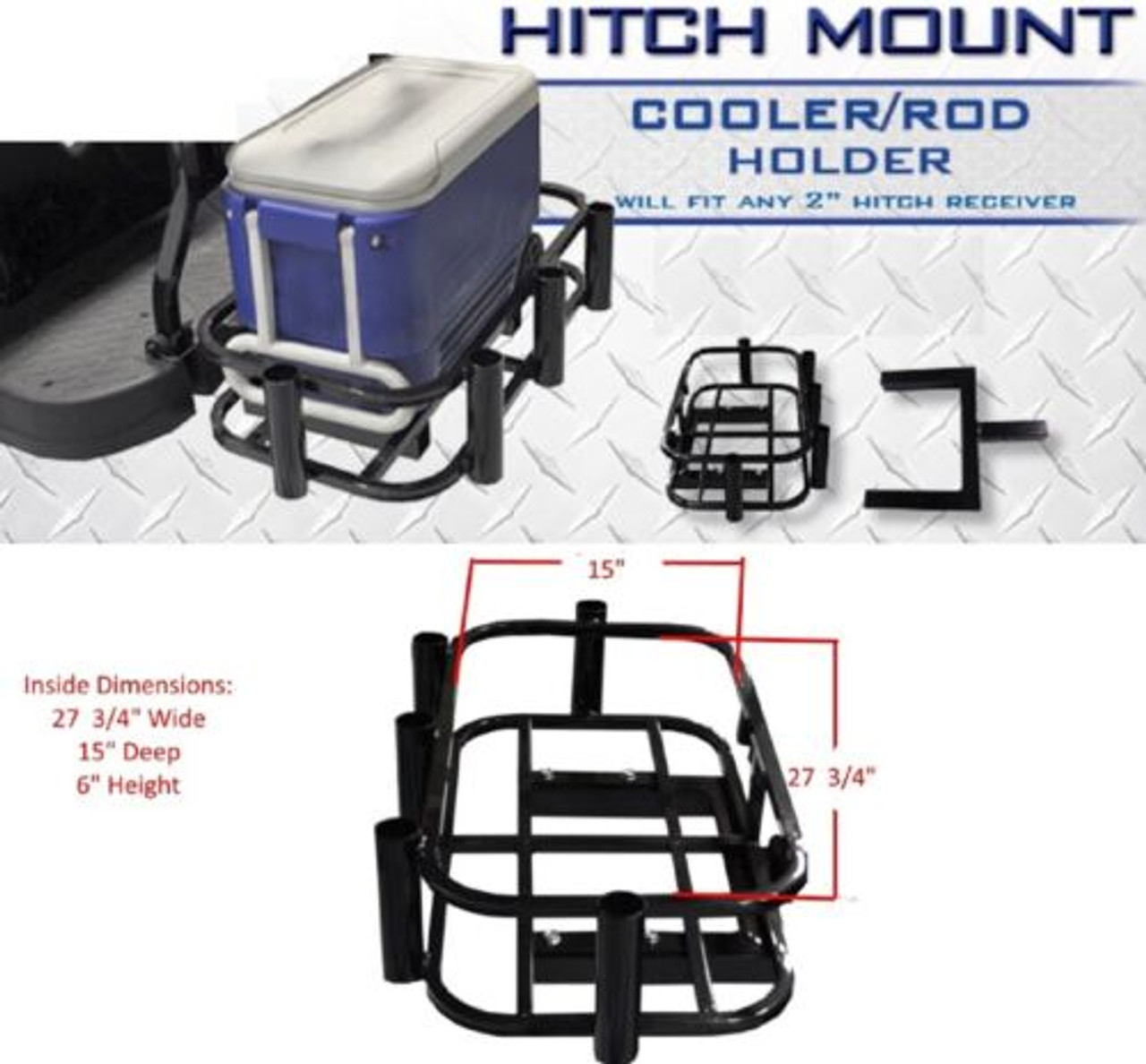 GTW Hitch Mount Cooler/ Rod Holder Rack for Golf Carts with