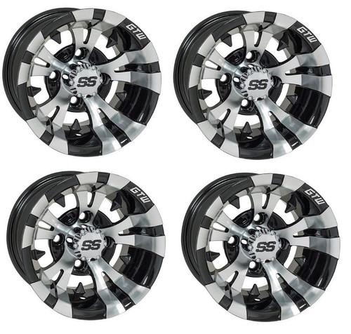 Golf Cart GTW 14x7 Machined Black Vampire Wheels | Set of 4 | 3:4 Offset 4/4